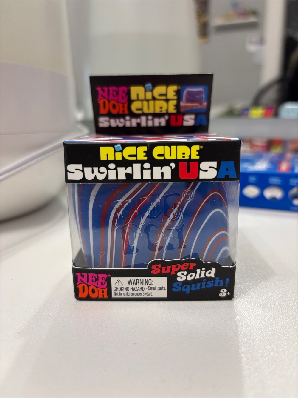 RARE Nice Cube Swirlin' USA Super Solid Squish Toy - Red, White & Blue